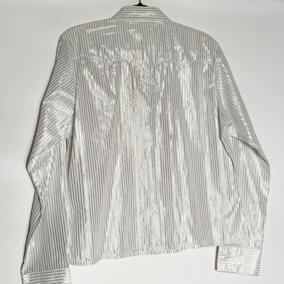Vintage Y2K WRANGLER Metallic Silver Striped WESTERN Shirt! Large - Picture 8 of 15